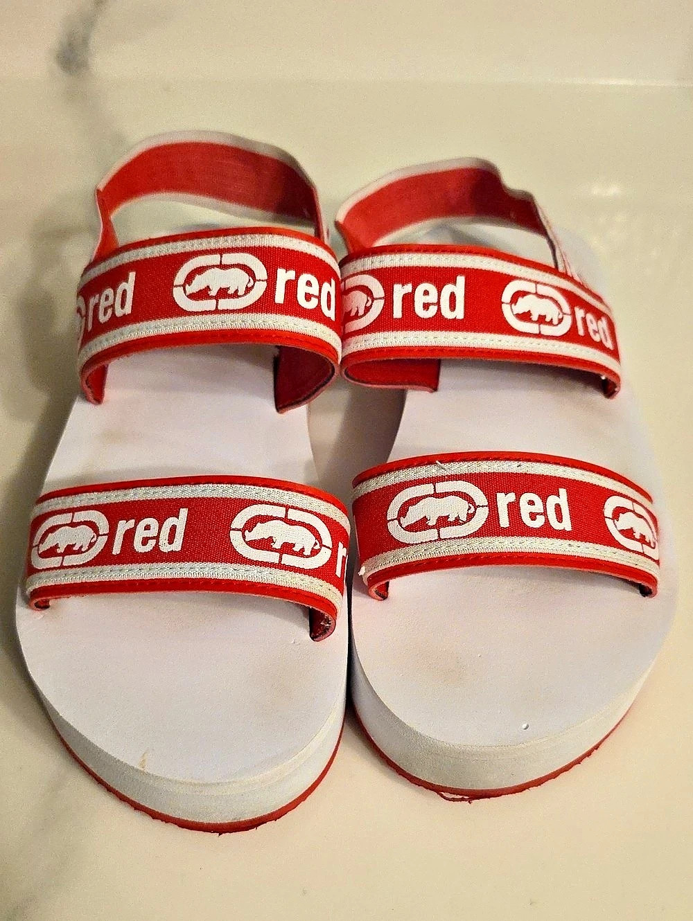 Ecko Red Platform Sandals in White & Red